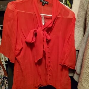 J. Crew Vibrant Red Blouse with Bow Detail